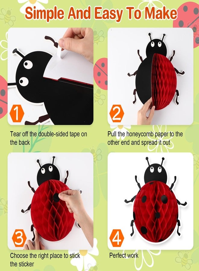 Amyhill 4 Pcs Ladybug Party Decorations Supplies 12 Inch Large Ladybug Honeycomb Centerpiece Birthday Party Decorations 3D Bug Decor Hanging Bug for Birthday Baby Shower Supplies - Image 3